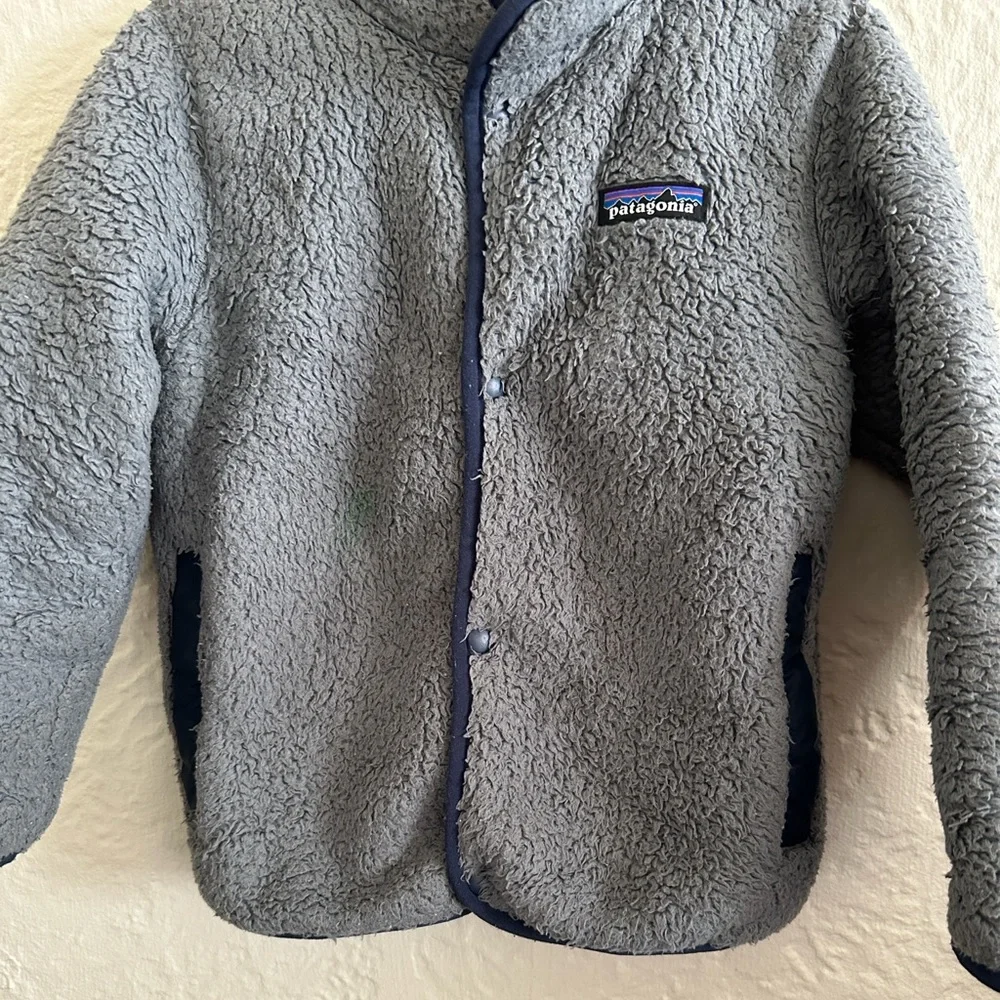 Patagonia Toddler 4T Sherpa Fleece Snap Front Jacket Gray Navy Blue 3 in 1 Liner - Picture 3 of 6